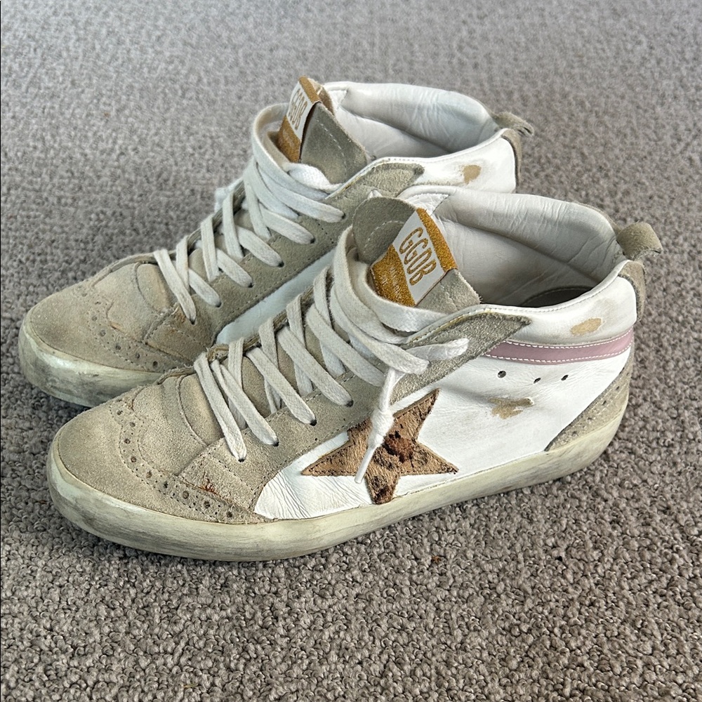Golden Goose Beige and White Star Sneakers